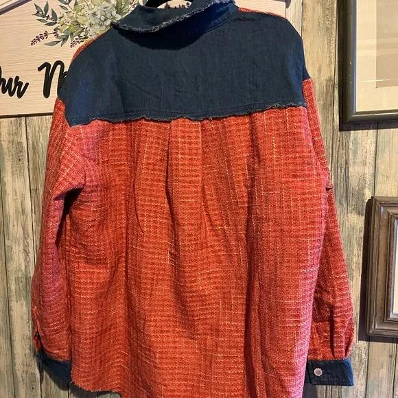 Umgee M Orange and Denim Button-Up Shacket - Picture 7 of 7